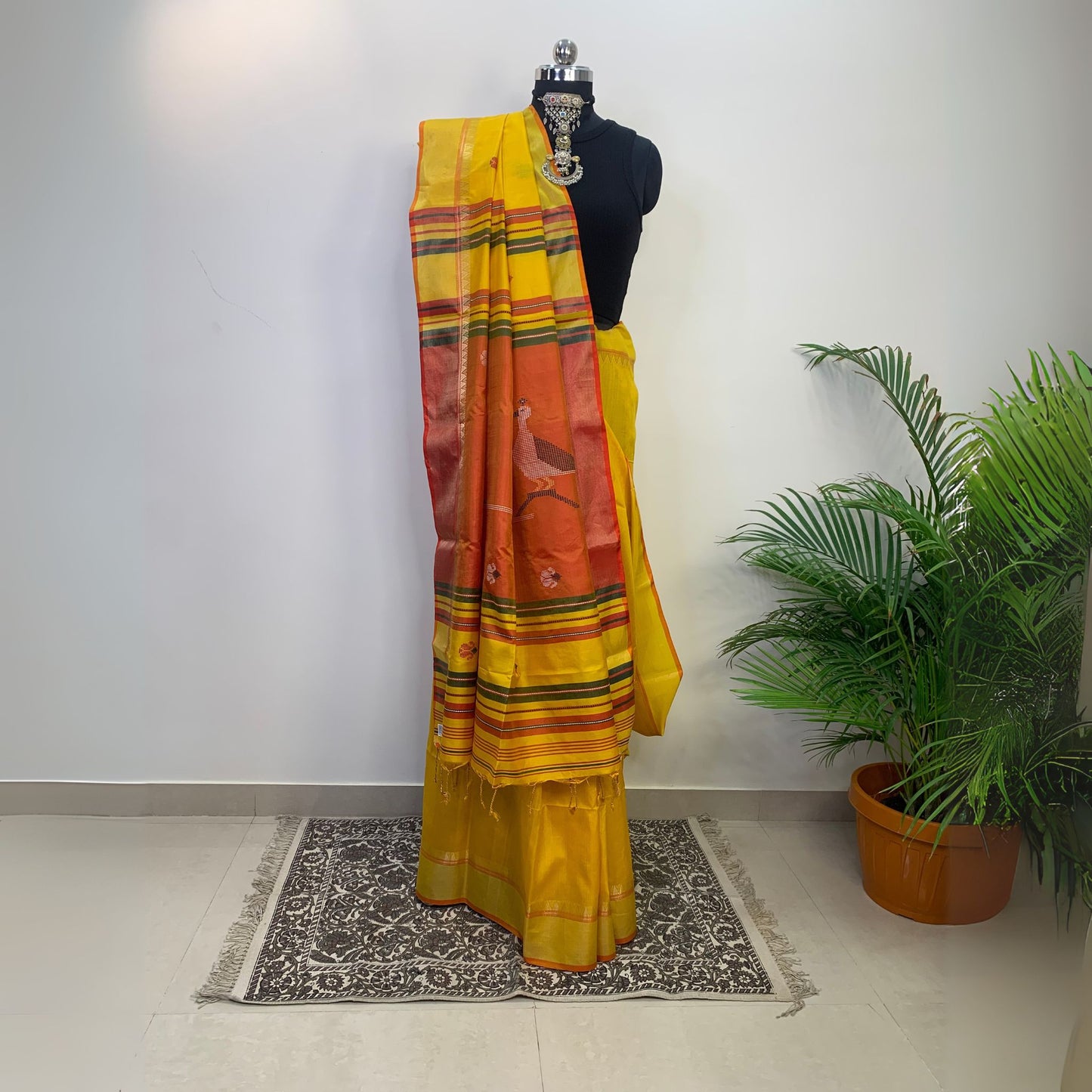 Yellow Katan Silk Saree