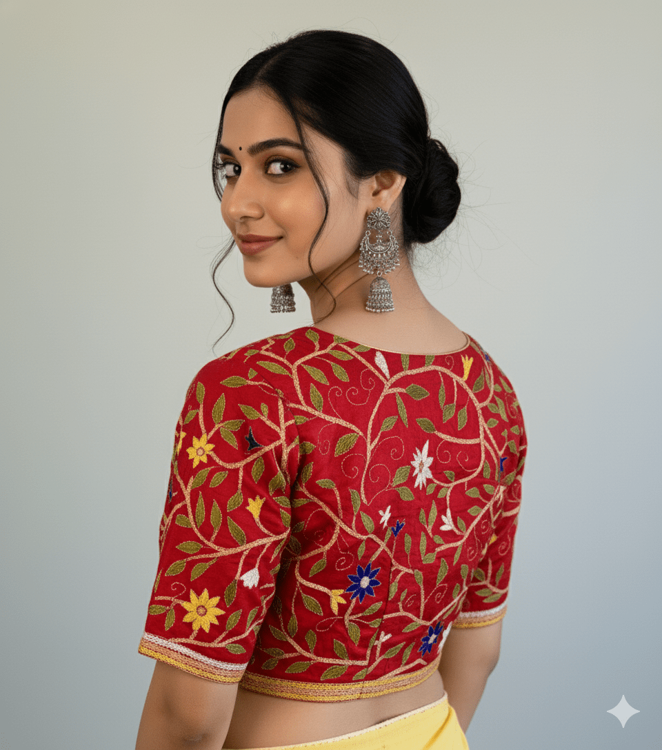 Silk Cotton Kantha Work Blouses - Aananda Collections