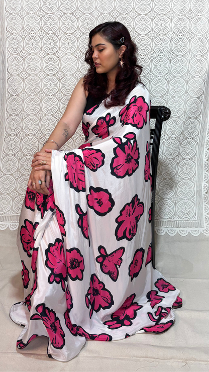 Pink and White Crepe Silk
