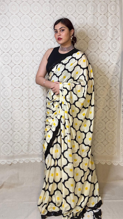 Yellow and Black Crepe Silk