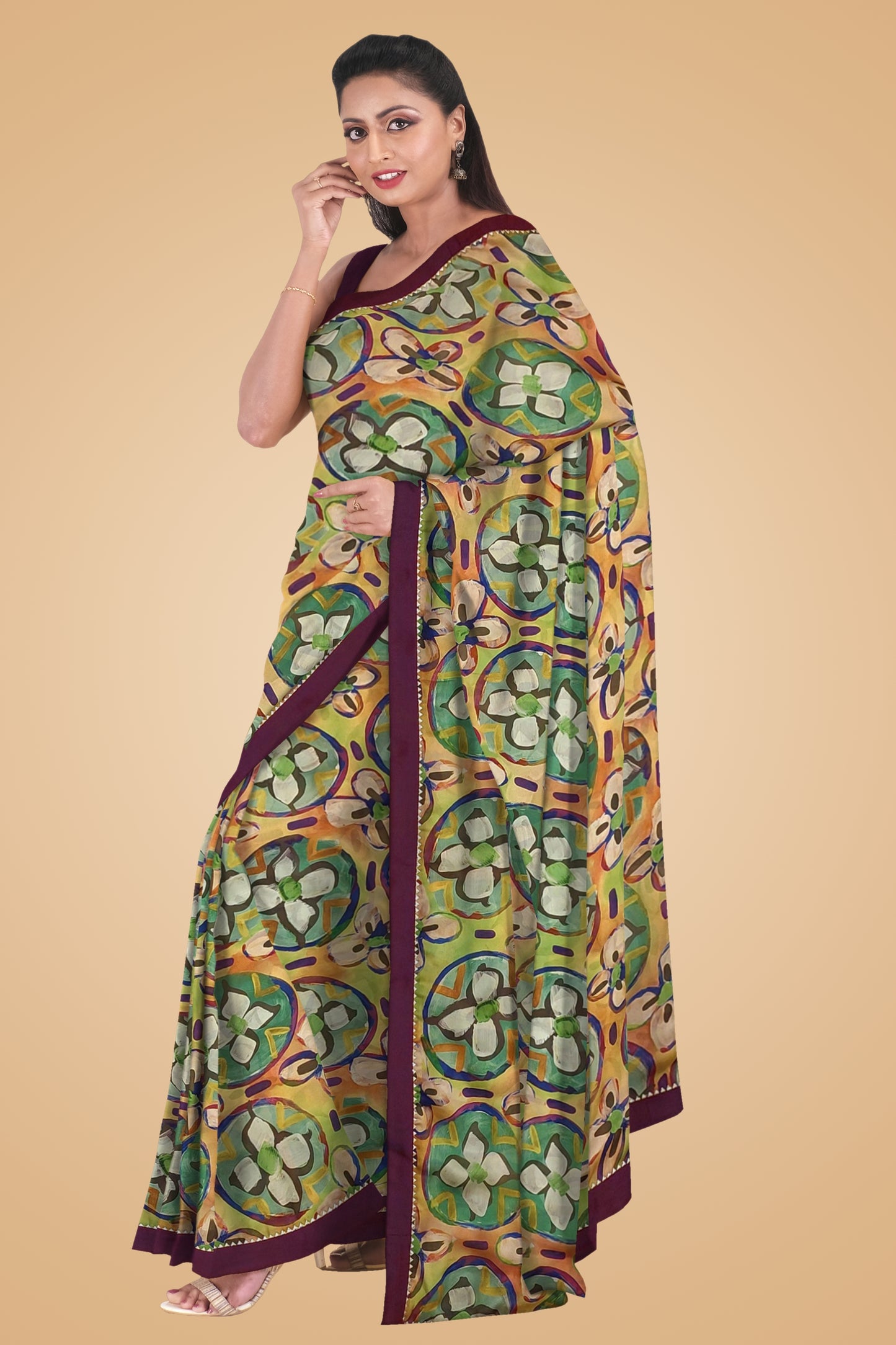 Multi-colour Digital Printed Satin Georgette Saree
