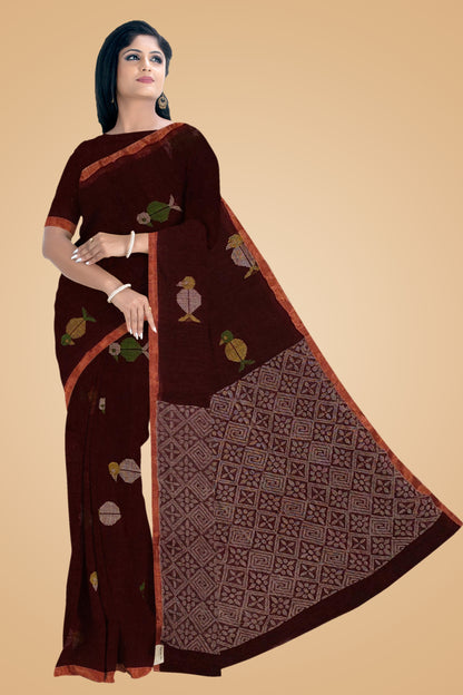 Dark Chocolate colour Linen Jamdani