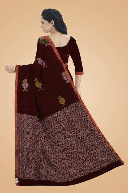 Dark Chocolate colour Linen Jamdani
