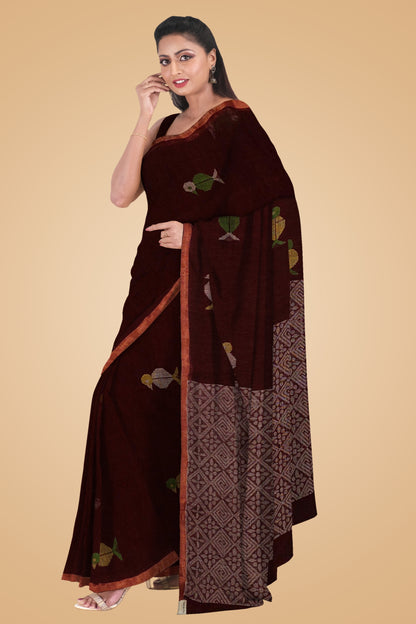 Dark Chocolate colour Linen Jamdani