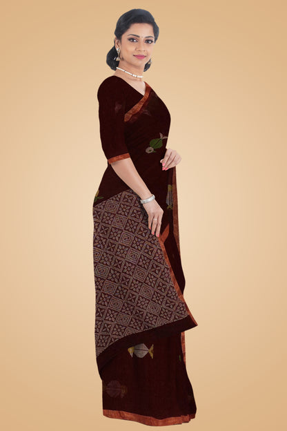 Dark Chocolate colour Linen Jamdani