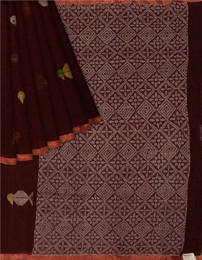 Dark Chocolate colour Linen Jamdani