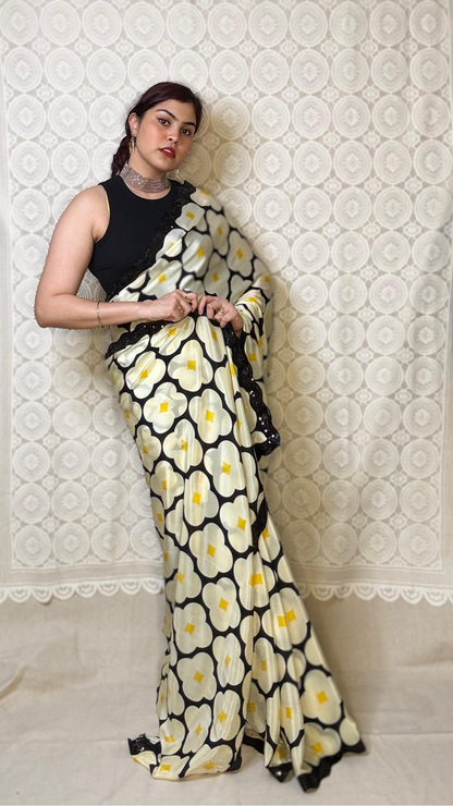 Yellow and Black Crepe Silk