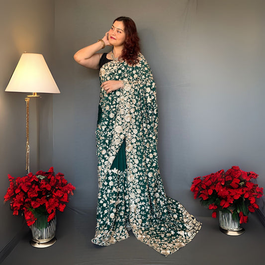 Green Parsi in Crepe Silk Saree
