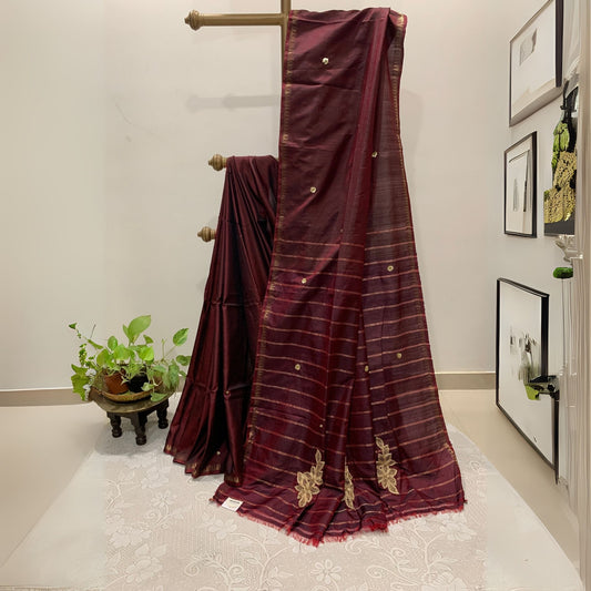 Maroon Katan Silk Saree with Zardosi work