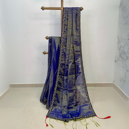Royal Blue Linen Tissue Saree