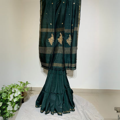 Bottle Green Katan Silk Saree with Zardosi work