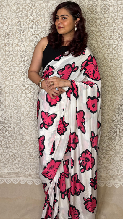 Pink and White Crepe Silk