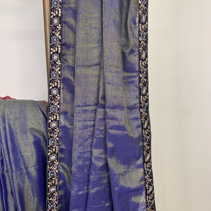 Royal Blue Linen Tissue Saree