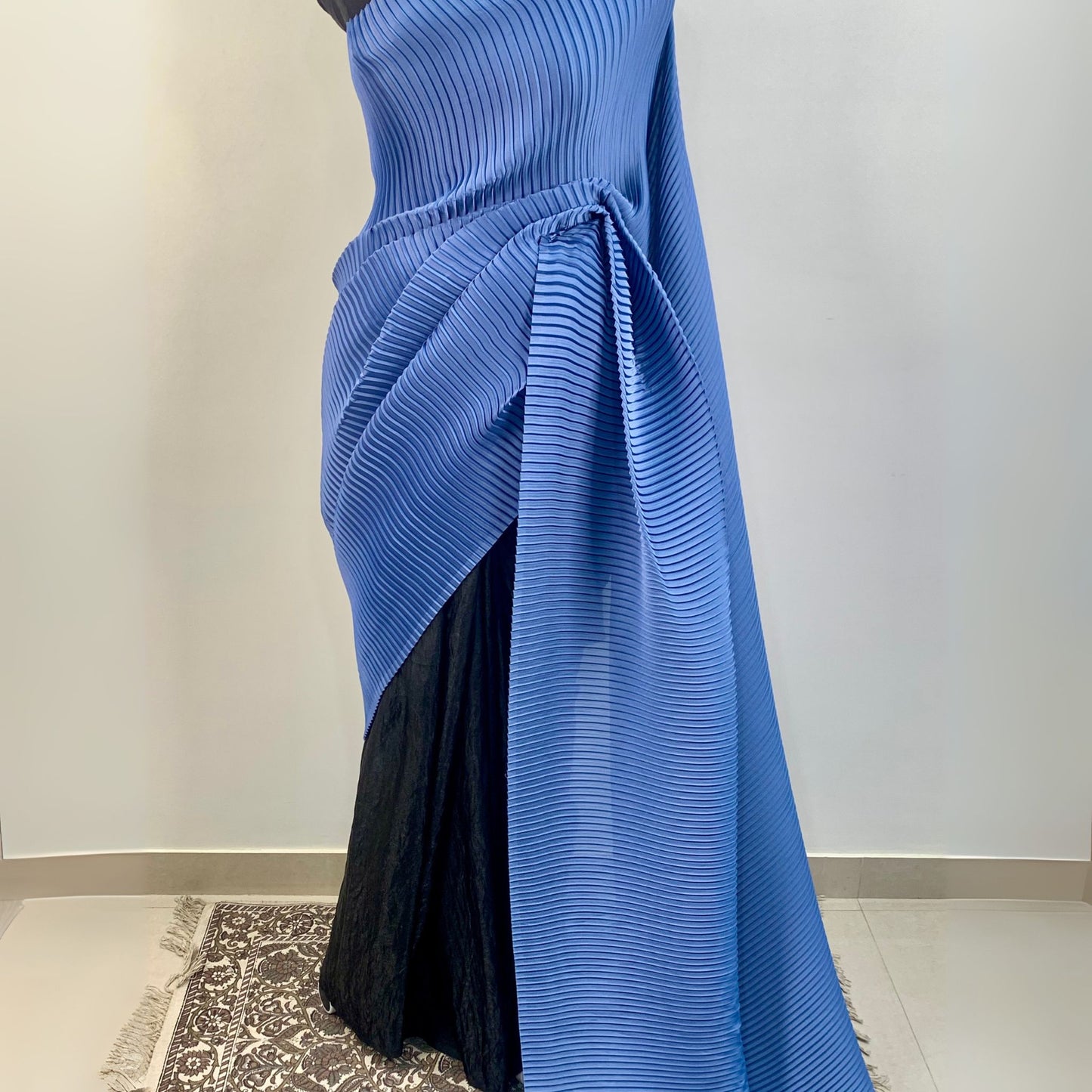 Blue&Black Acordian Pleated Designer Saree