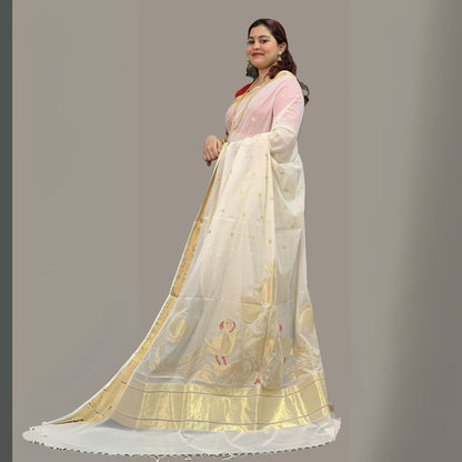 Off White Pure Cotton Zamdani Saree