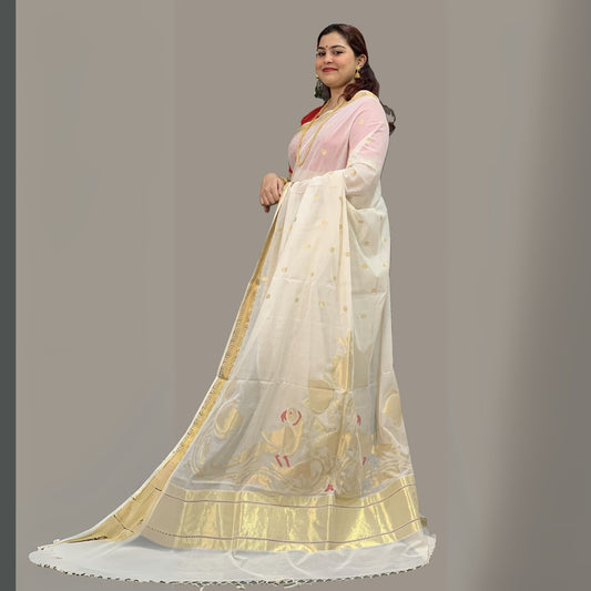 Off White Pure Cotton Zamdani Saree