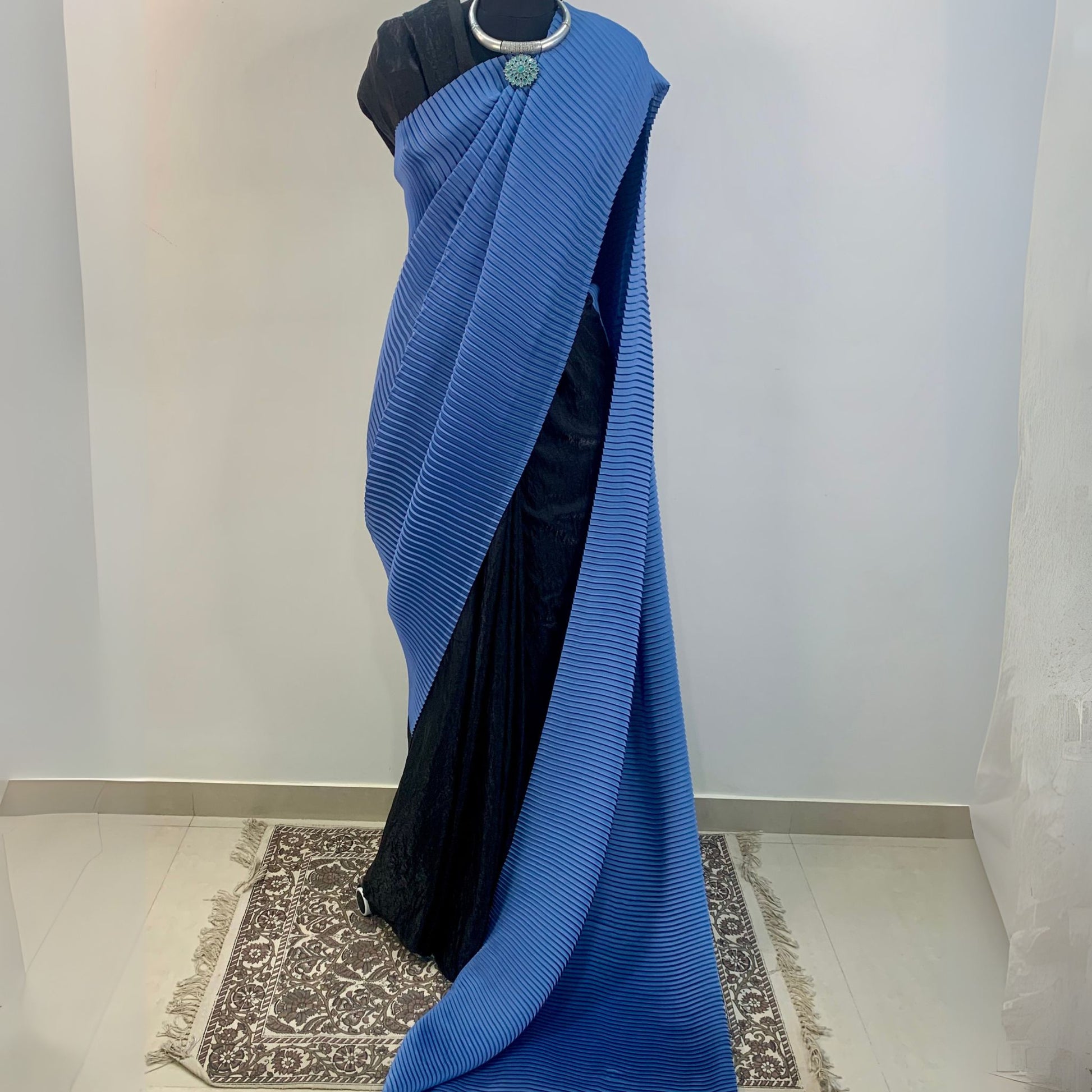 Blue&Black Acordian Pleated Designer Saree