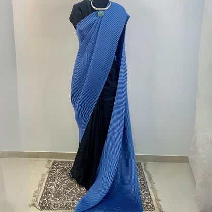 Blue&Black Acordian Pleated Designer Saree