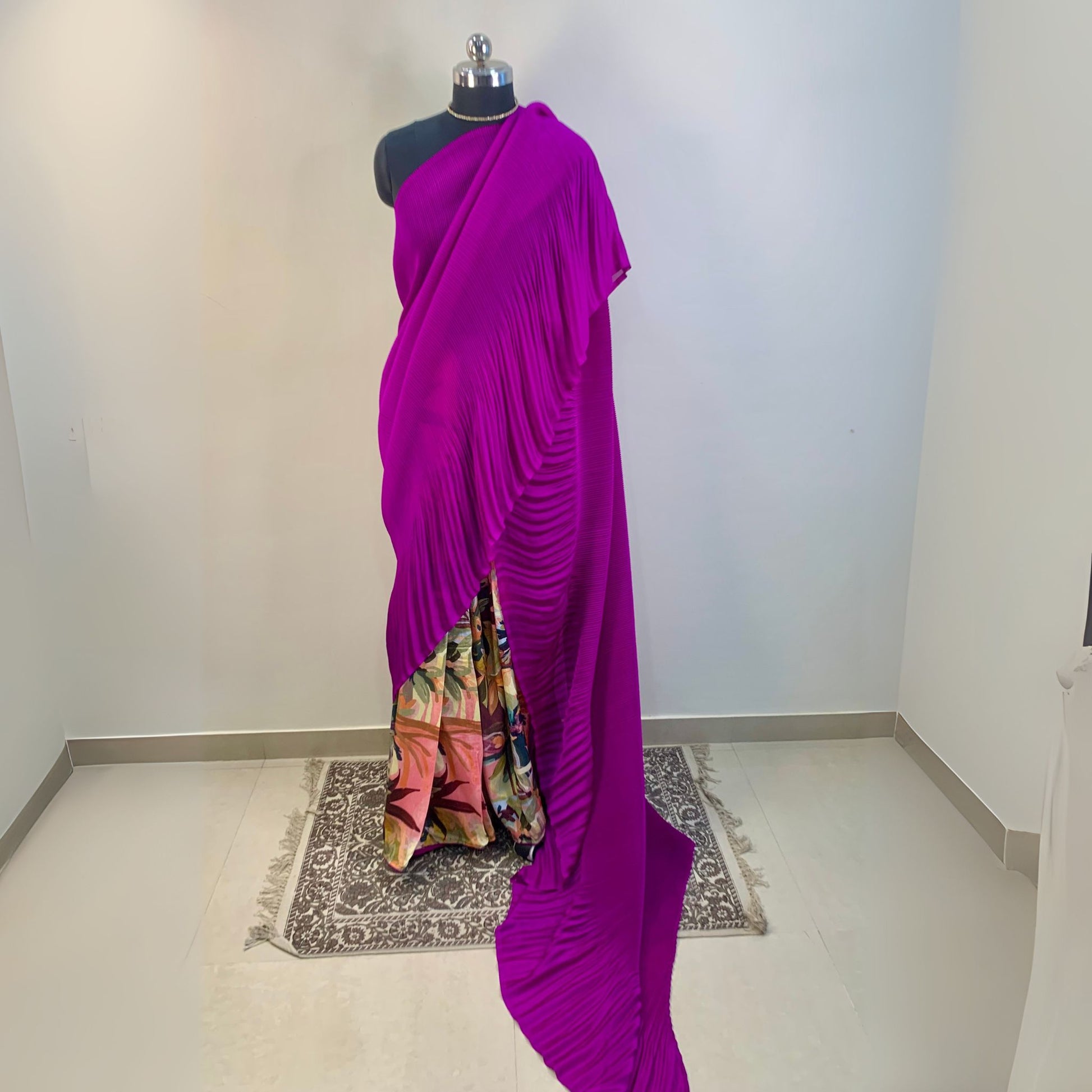 Purple Acordian Pleated Designer Saree