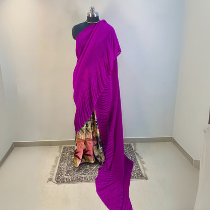Purple Acordian Pleated Designer Saree