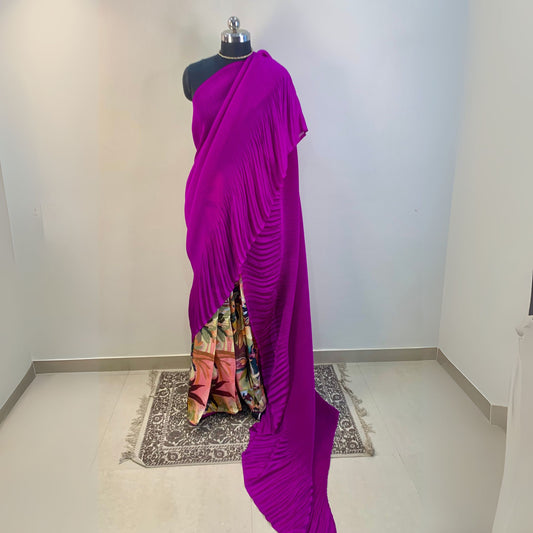 Purple Acordian Pleated Designer Saree