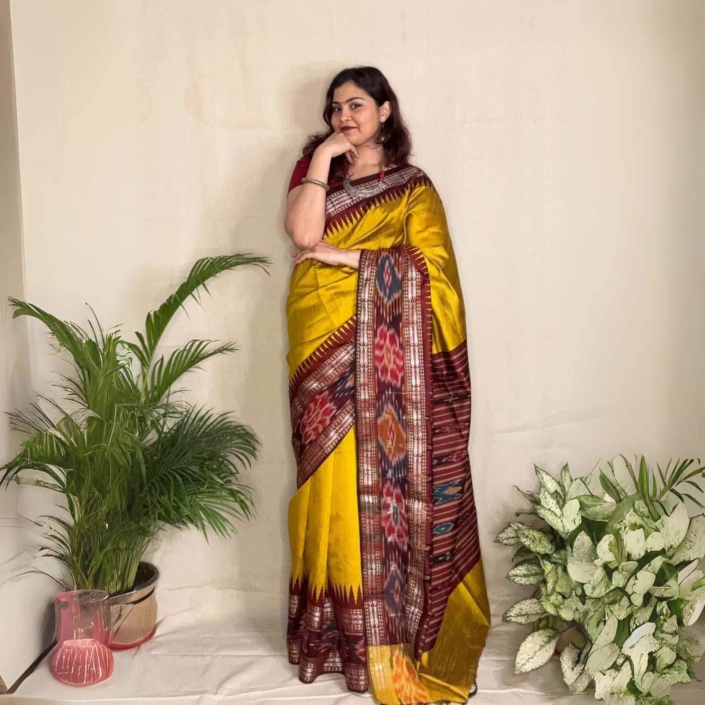 Golden Yellow Vidarbha Karvati  Kinar in Pure Raw Silk