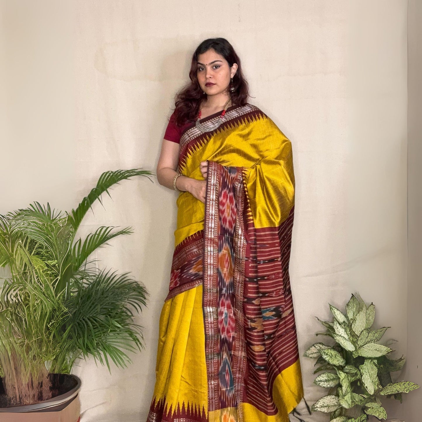 Golden Yellow Vidarbha Karvati  Kinar in Pure Raw Silk