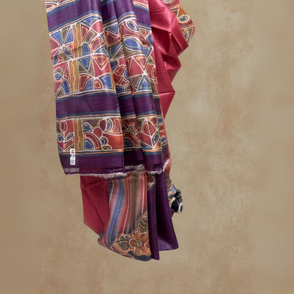 Alcohol Ink Painted  Onion Peel Colour Tussar Saree