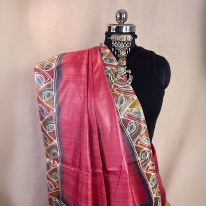 Alcohol Ink Painted  Onion Peel Colour Tussar Saree