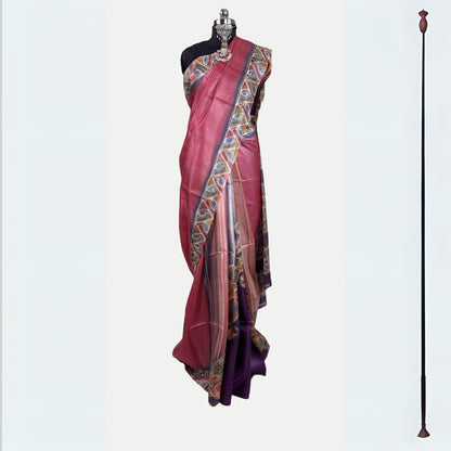 Alcohol Ink Painted  Onion Peel Colour Tussar Saree