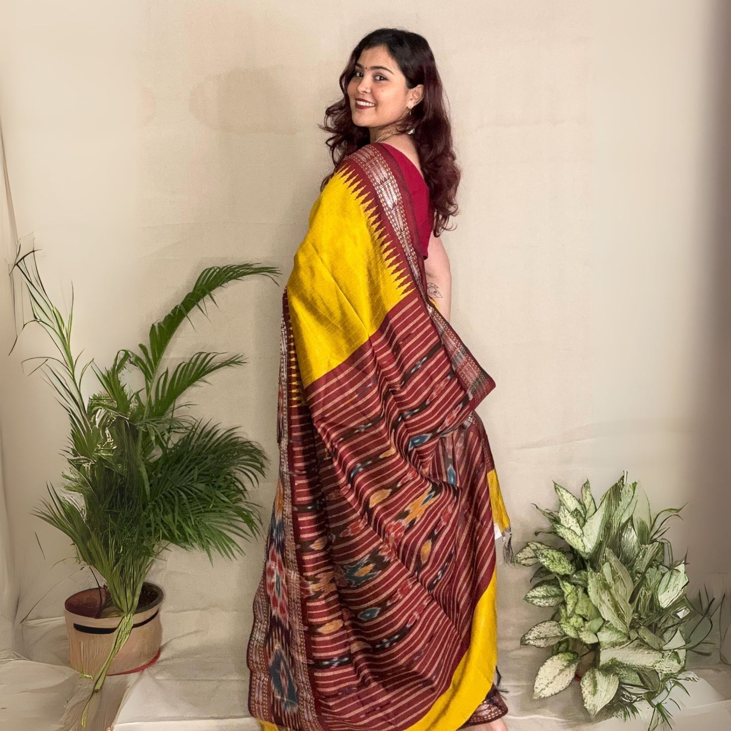 Golden Yellow Vidarbha Karvati  Kinar in Pure Raw Silk