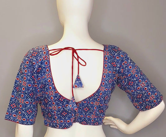 Cobalt Blue Jaipur Printed Cotton Blouse
