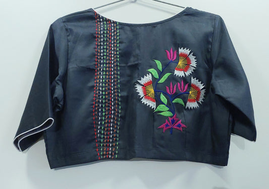 Embroidered Steel Grey  Silk Cotton Blouse