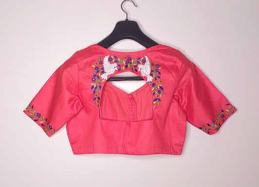 Embroidered Pink  Silk Cotton Blouse