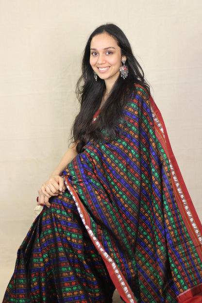 Black Hazaar Buti Silk Cotton Ilkal Saree