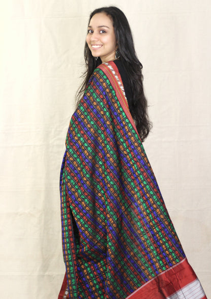 Black Hazaar Buti Silk Cotton Ilkal Saree