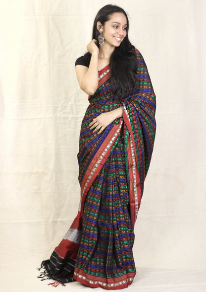 Black Hazaar Buti Silk Cotton Ilkal Saree