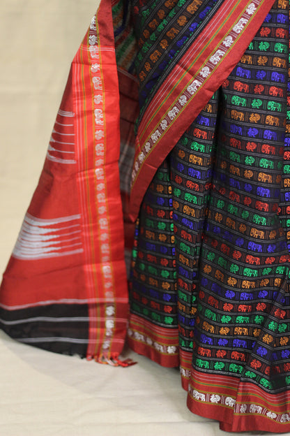 Black Hazaar Buti Silk Cotton Ilkal Saree