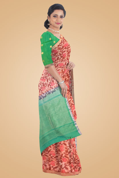 Peach Pure Silk Ikkat Saree