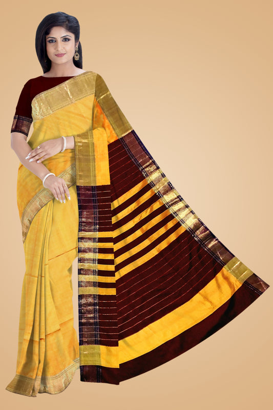Yellow Katan Silk Saree