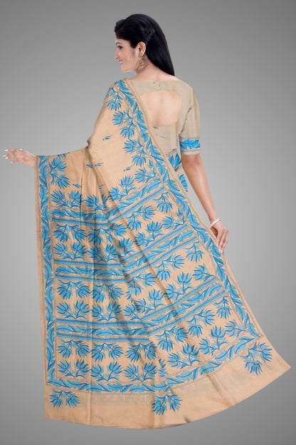Hand Kantha on Half Tussar Saree