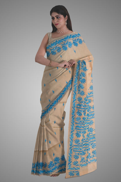 Hand Kantha on Half Tussar Saree