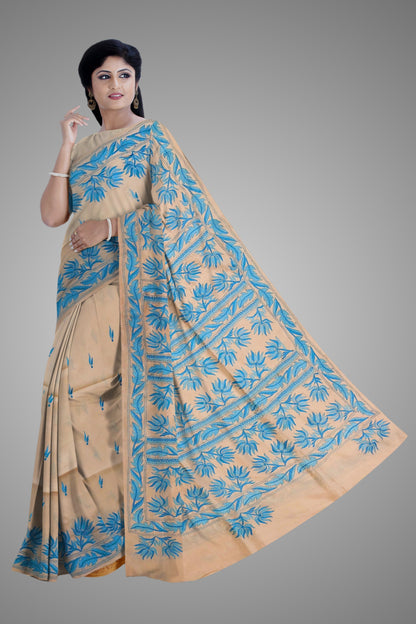 Hand Kantha on Half Tussar Saree