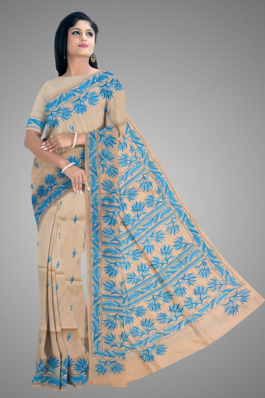 Hand Kantha on Half Tussar Saree