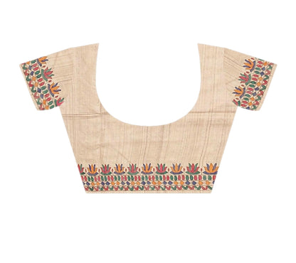 Hand painted Madhubani on Tussar Silk