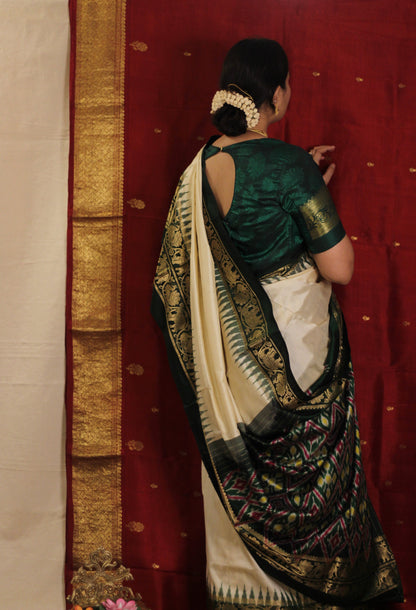 Pure Silk Ikkat Saree with Kachipuram Border