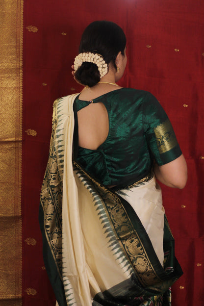 Pure Silk Ikkat Saree with Kachipuram Border