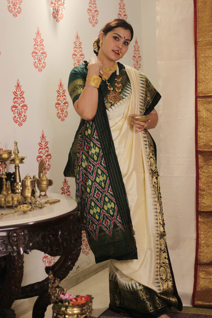 Pure Silk Ikkat Saree with Kachipuram Border