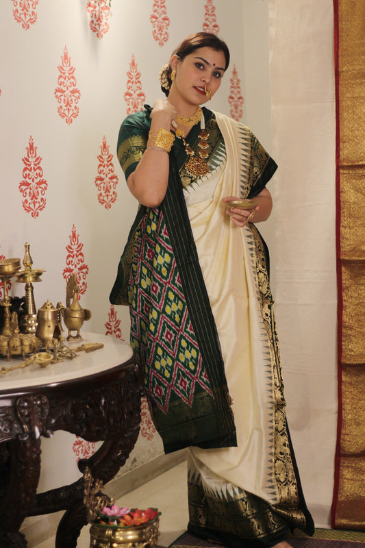 Pure Silk Ikkat Saree with Kachipuram Border