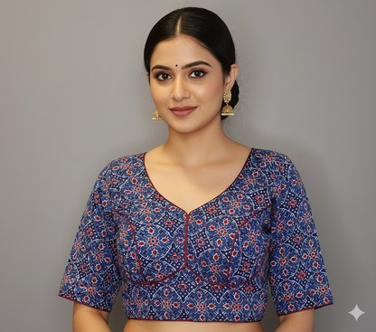 Cobalt Blue Jaipur Printed Cotton Blouse